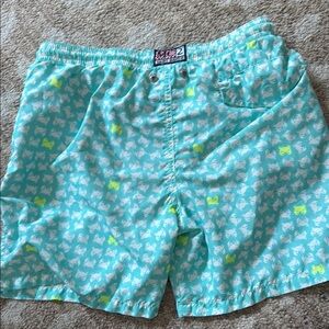 MC2 Saint Barth Light Blue Swim Trunks with White and Neon Green Patterns